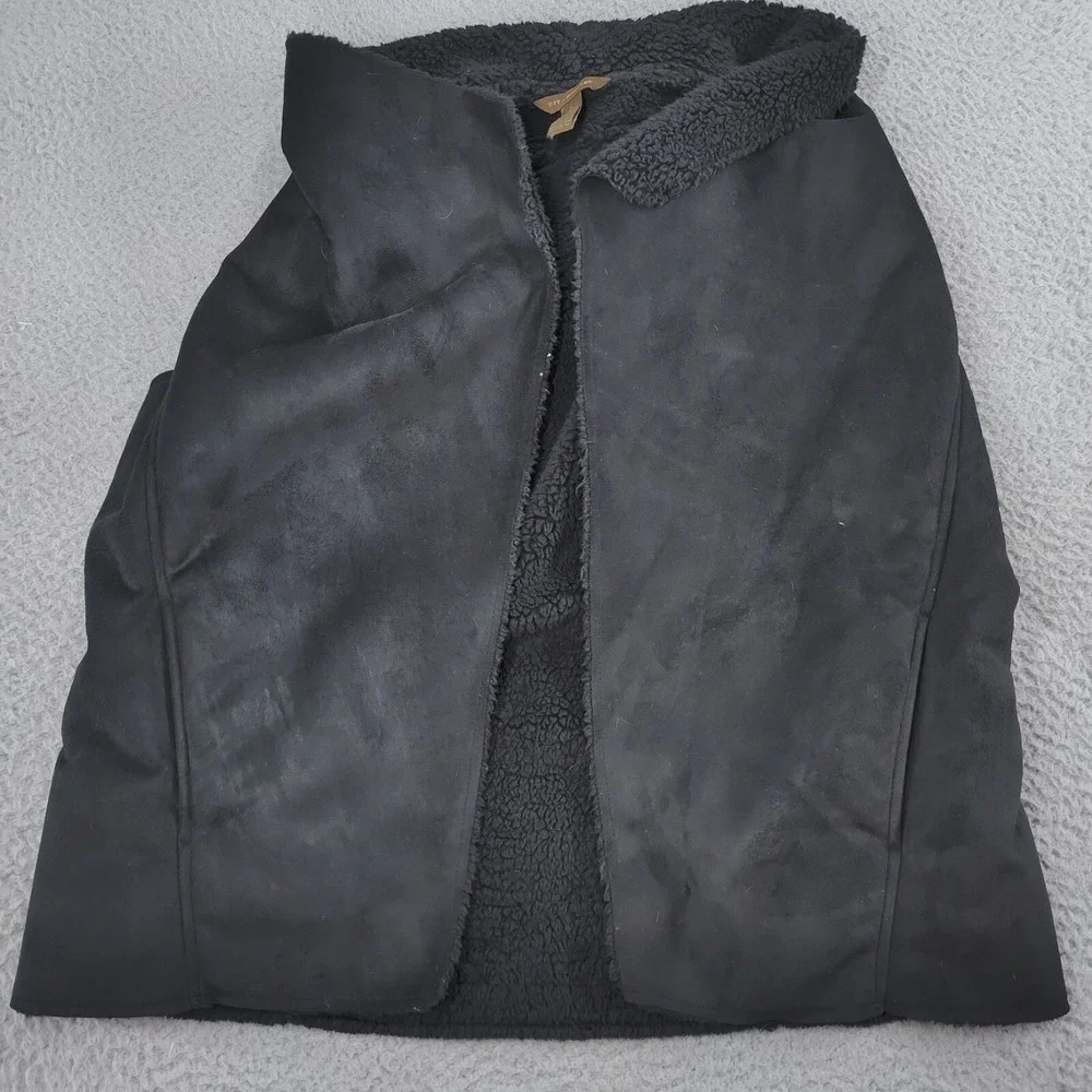 Bit & Bridle Vest Womens Large Black Faux Suede Leather Sherpa Collar Open Front